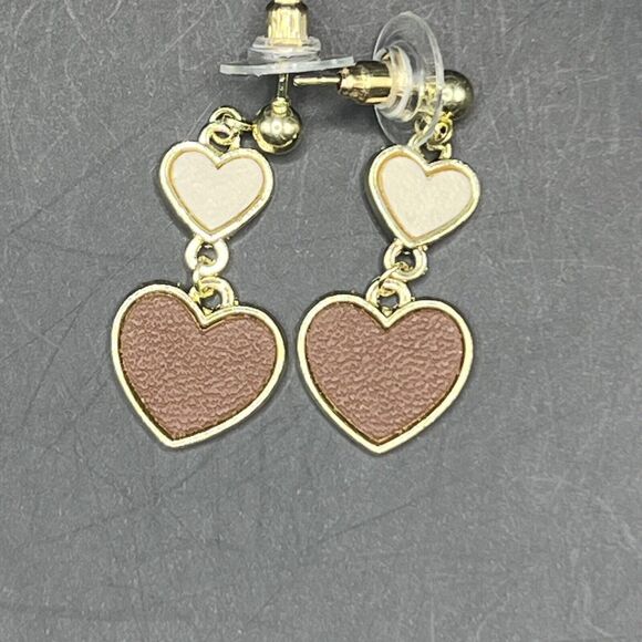 Earrings Hearts Dangle Drop Gold Pink Fashion Jewelry Post Back - Picture 2 of 10